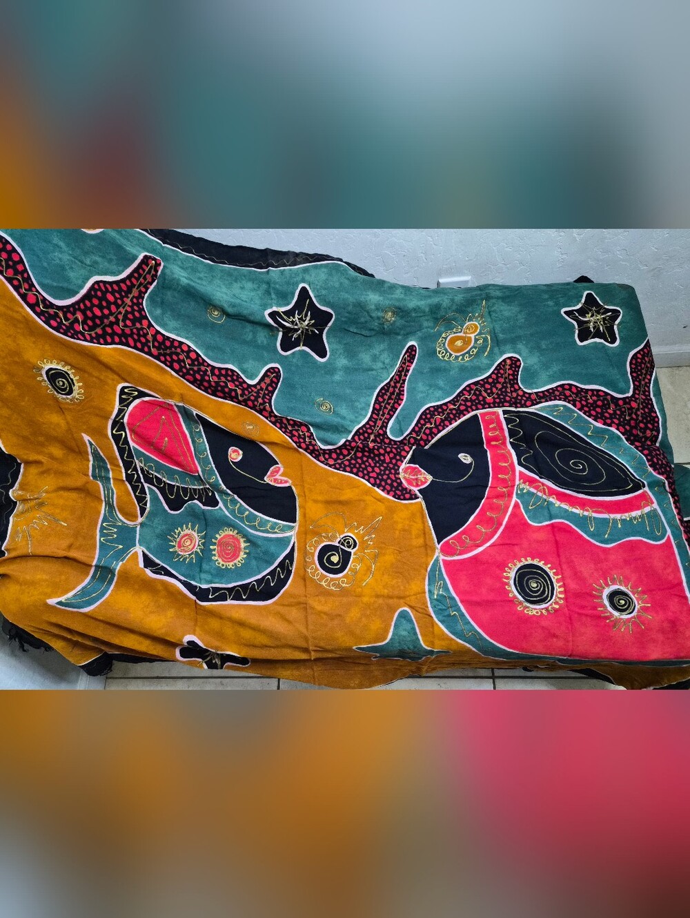 Vintage Koko Knot Abstract Fish Print Sarong Beach Cover Up Wrap One Size - Picture 9 of 10